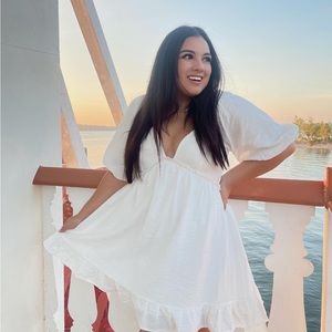 Peach Love Flirty White Dress